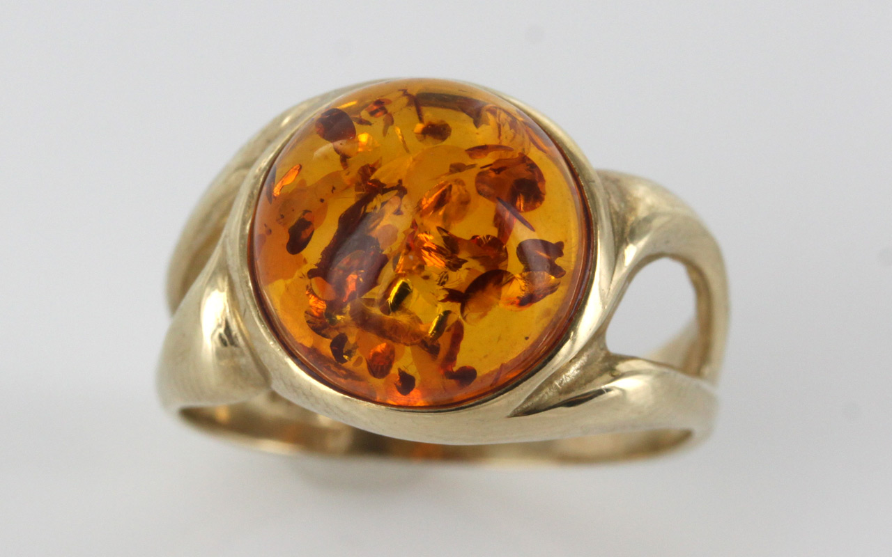 9ct Yellow Gold Amber Ring Rubover Set - Ray & Scott from Ray & Scott  Limited UK
