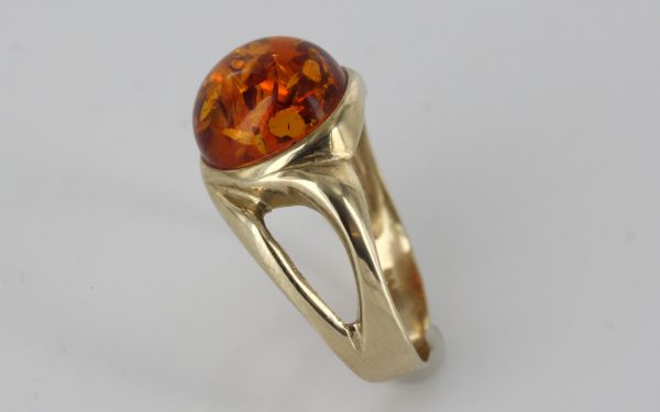 Italian Made Elegant Modern German Baltic Amber Ring In Solid 9ct Gold Gr0060 RRP£375!!!