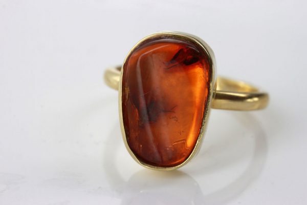 German Baltic Amber Handmade 14ct Gold Ring Containing Long legged Fly GRR014 RRP900!!!