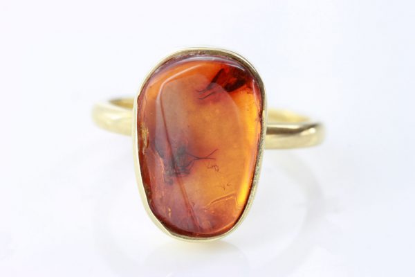 German Baltic Amber Handmade 14ct Gold Ring Containing Long legged Fly GRR014 RRP900!!!