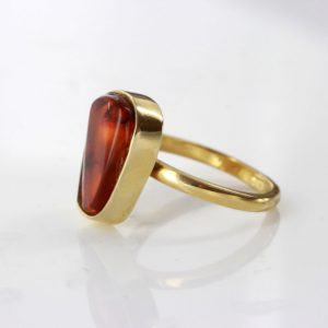 German Baltic Amber Handmade 14ct Gold Ring Containing Long legged Fly GRR014 RRP900!!!