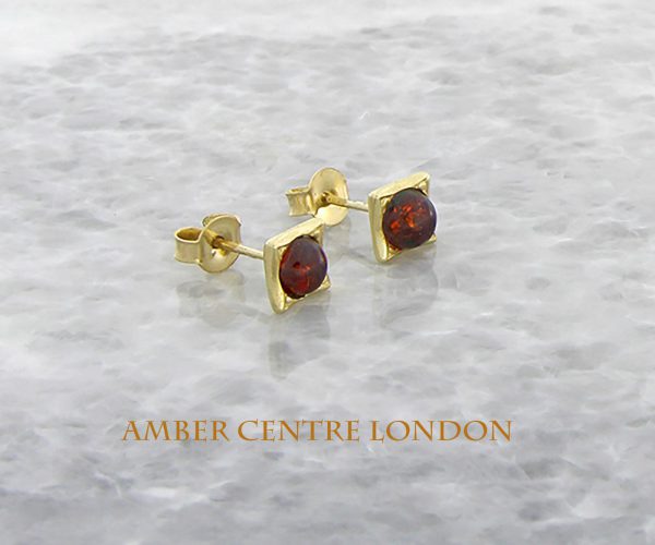 Stud Earrings 9ct solid Gold Italian Made German Baltic Amber GS0035 RRP£125!!!