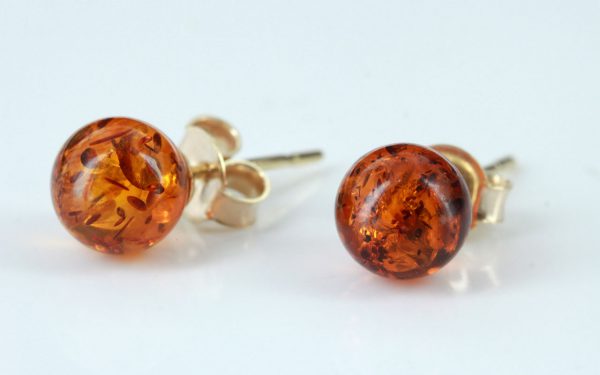 Italian Made Unique German Baltic Amber Bead Studs In 9ct Gold GS0152 RRP£95!!