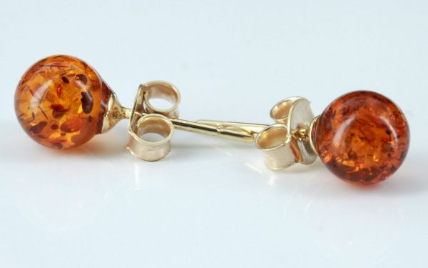 Italian Made Unique German Baltic Amber Bead Studs In 9ct Gold GS0152 RRP£95!!