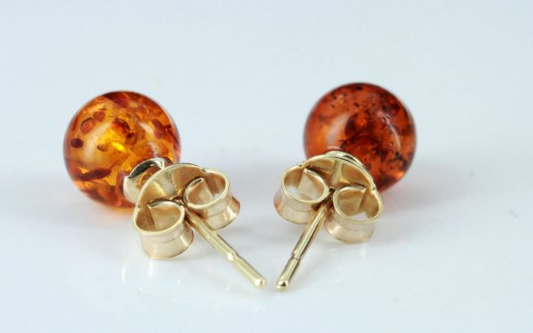 Italian Made Unique German Baltic Amber Bead Studs In 9ct Gold GS0152 RRP£95!!