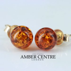 Italian Made Unique German Baltic Amber Bead Studs In 9ct Gold GS0152 RRP£95!!