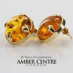 Italian Handmade German Baltic Amber Stud Earrings In 14ct Gold GS0688 RRP£950!!!