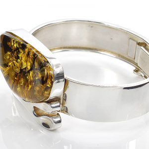 German Green Baltic Amber Handmade Bangle Solid 925 Silver - BAN069 - RRP£525!!!