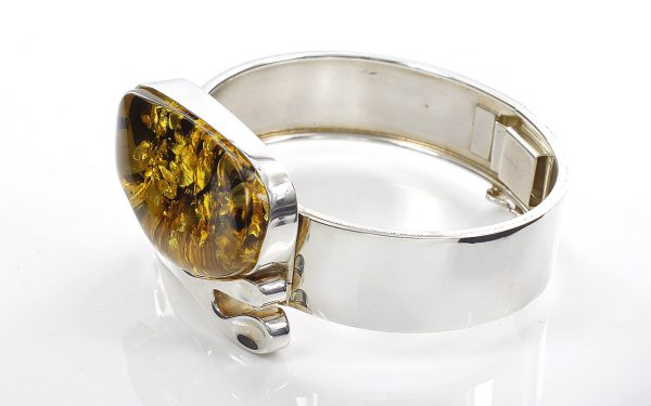 German Green Baltic Amber Handmade Bangle Solid 925 Silver - BAN069 - RRP£525!!!