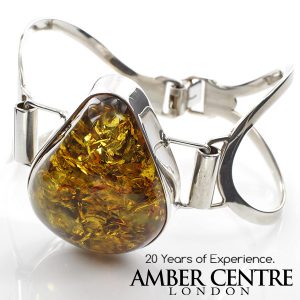 German Green Baltic Amber Handmade Bangle Solid 925 Silver - BAN071 - RRP£475!!!