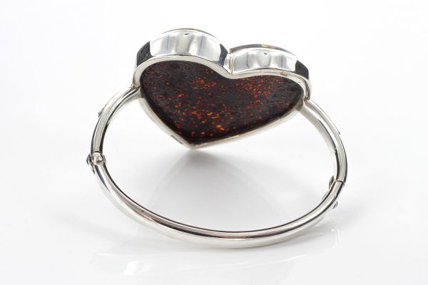 GERMAN BALTIC AMBER BANGLE HEART SHAPED UNIQUE ELEGANT 925 SILVER -BAN085 RRP£795!!!