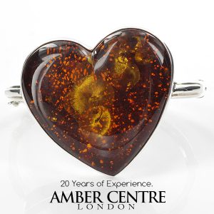 GERMAN BALTIC AMBER BANGLE HEART SHAPED UNIQUE ELEGANT 925 SILVER -BAN085 RRP£795!!!