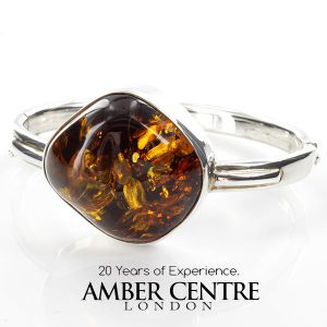 GREEN/COGNAC GERMAN BALTIC AMBER ELEGANT STYLISH BANGLE HANDMADE 925 Solid SILVER -BAN075 RRP£395!!!