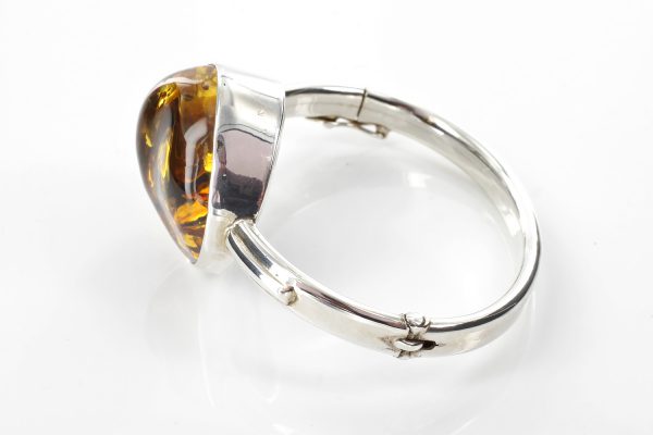 GREEN/COGNAC GERMAN BALTIC AMBER ELEGANT STYLISH BANGLE HANDMADE 925 Solid SILVER -BAN075 RRP£395!!!