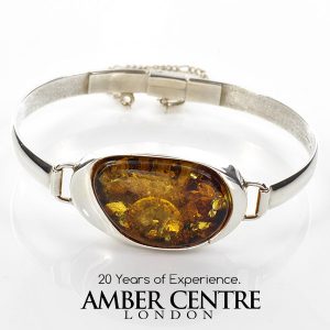 German Green Baltic Amber Handmade Bangle Solid 925 Silver BAN055 RRP£295!!!