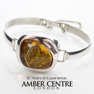 GERMAN GREEN BALTIC AMBER ELEGANT BANGLE Solid 925 SILVER -BAN057 RRP £325!!!