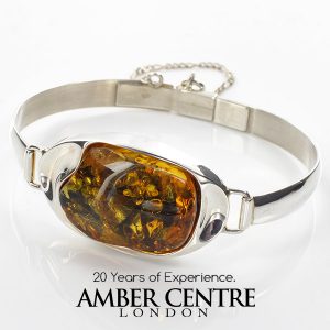 German Green Baltic Amber Handmade Bangle in Solid 925 Sterling Silver - BAN053 - RRP£275!!!