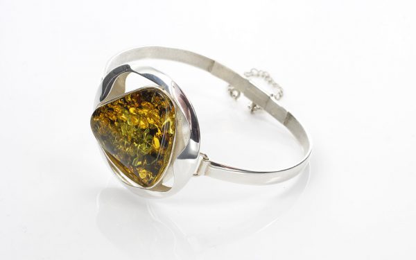German Green Baltic Amber Handmade Bangle 925 Solid Sterling Silver - BAN050 - RRP£295!!!