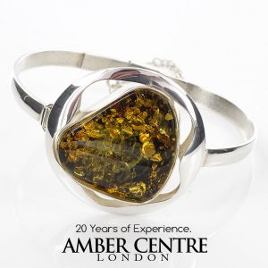 German Green Baltic Amber Handmade Bangle 925 Solid Sterling Silver - BAN050 - RRP£295!!!