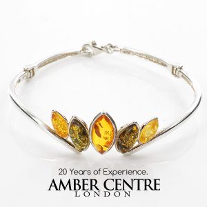 BANGLE GERMAN MULTICOLORED BALTIC AMBER HANDMADE 925 Solid SILVER -BAN060 RRP £125!!!