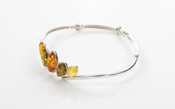 BANGLE GERMAN MULTICOLORED BALTIC AMBER HANDMADE 925 Solid SILVER -BAN060 RRP £125!!!