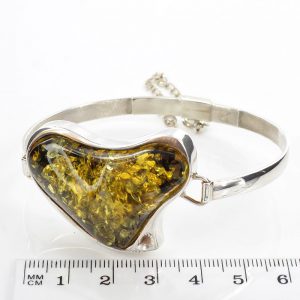 German Green Baltic Amber Bangle HANDMADE HEART Solid 925 Sterling SILVER -BAN070 RRP £375!!!