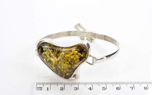 German Green Baltic Amber Bangle HANDMADE HEART Solid 925 Sterling SILVER -BAN070 RRP £375!!!