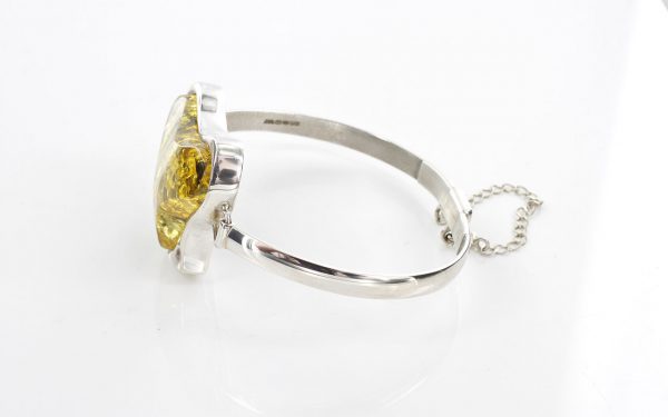 German Green Baltic Amber Bangle HANDMADE HEART Solid 925 Sterling SILVER -BAN070 RRP £375!!!