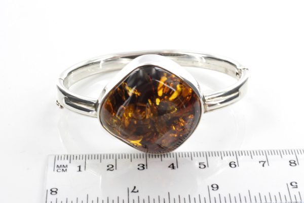 GREEN/COGNAC GERMAN BALTIC AMBER ELEGANT STYLISH BANGLE HANDMADE 925 Solid SILVER -BAN075 RRP£395!!!