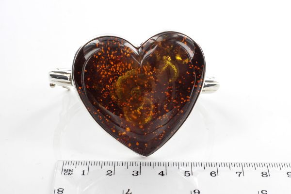 GERMAN BALTIC AMBER BANGLE HEART SHAPED UNIQUE ELEGANT 925 SILVER -BAN085 RRP£795!!!