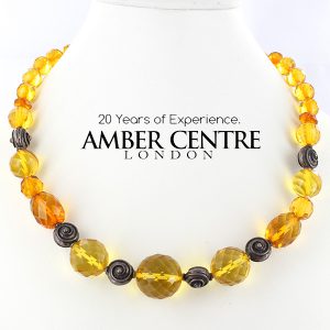 Danish Faceted Handmade ElegantAmber & Sterling Silver Bead Necklace A0094 RRP 799!!!