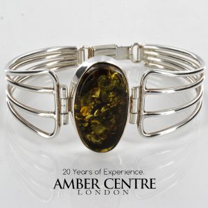 German Green Baltic Amber Handmade Bangle Solid 925 Silver - BAN105 -RRP£325!!!