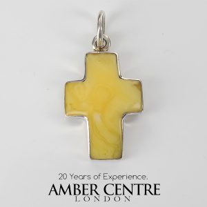 German BUTTERSCOTCH BALTIC AMBER CROSS PENDANT IN 925 SILVER PE0141 RRP£160!!