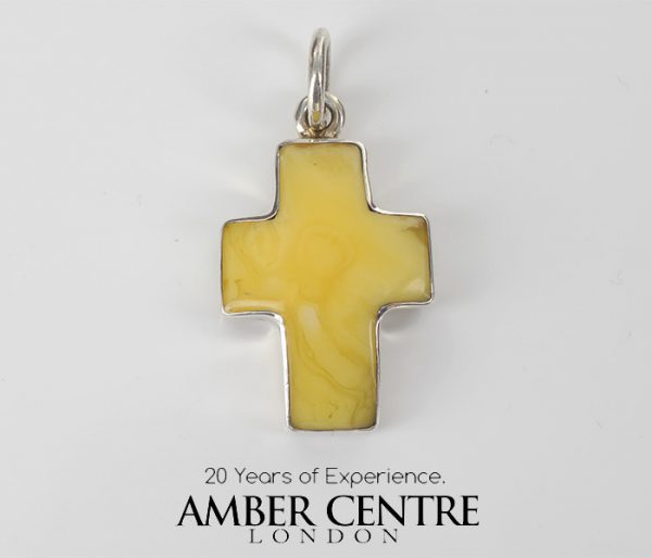 German BUTTERSCOTCH BALTIC AMBER CROSS PENDANT IN 925 SILVER PE0141 RRP£160!!