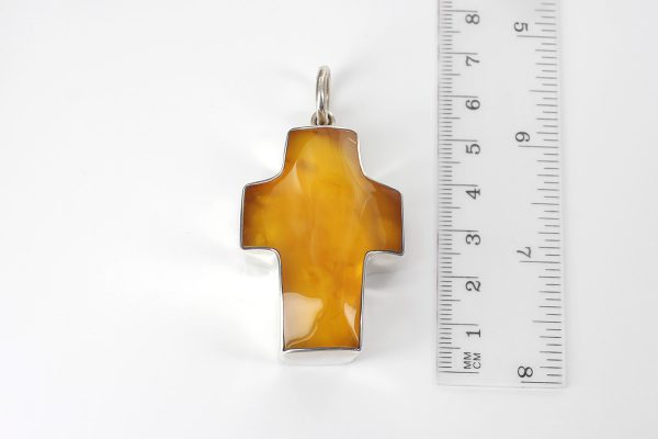 German BUTTERSCOTCH BALTIC AMBER CROSS PENDANT IN 925 SILVER PE0142 RRP£595!!