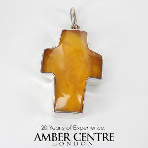 German BUTTERSCOTCH BALTIC AMBER CROSS PENDANT IN 925 SILVER PE0142 RRP£595!!