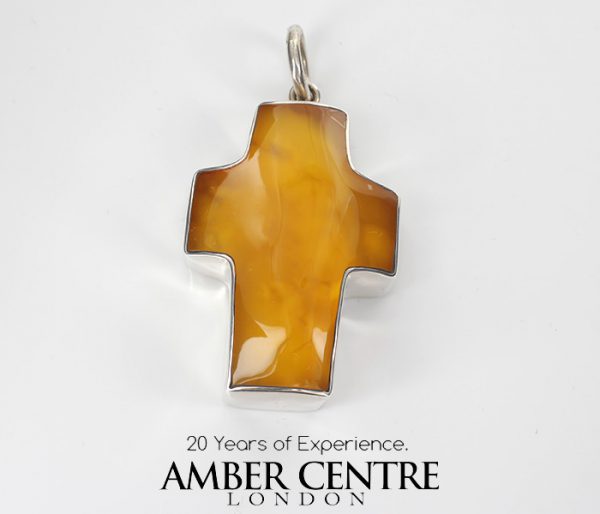 German BUTTERSCOTCH BALTIC AMBER CROSS PENDANT IN 925 SILVER PE0142 RRP£595!!