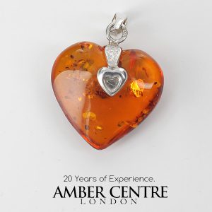 Handmade German Baltic Amber Heart Pendant 925 Silver -PD055 – RRP£50!!!