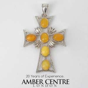 Baltic Butterscotch Amber Cross Handmade Pendant in 925 Silver PE0144 RRP£165!!!