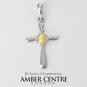 MILKY BUTTERSCOTCH BALTIC AMBER CROSS PENDANT in 925 SILVER-PE0135 RRP£40!!