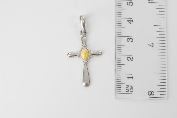 MILKY BUTTERSCOTCH BALTIC AMBER CROSS PENDANT in 925 SILVER-PE0135 RRP£40!!