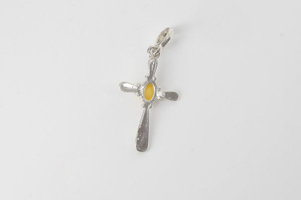 MILKY BUTTERSCOTCH BALTIC AMBER CROSS PENDANT in 925 SILVER-PE0135 RRP£40!!