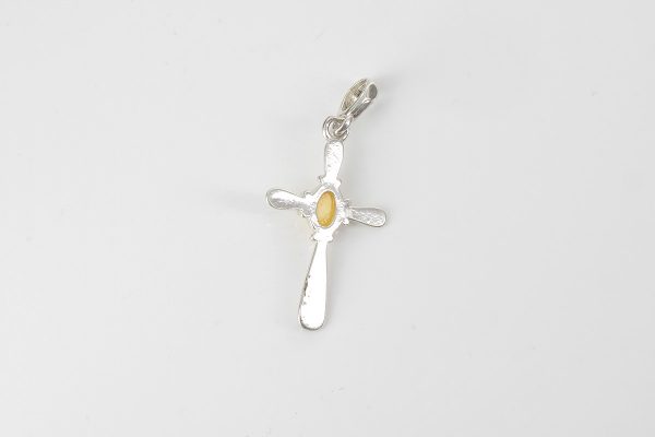 MILKY BUTTERSCOTCH BALTIC AMBER CROSS PENDANT in 925 SILVER-PE0135 RRP£40!!