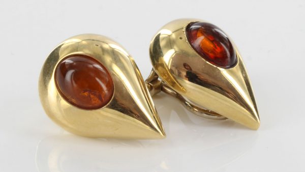 Italian Made Unique Baltic Amber Clip On Earrings In 14 Ct Gold Yellow/White - GCl0112 RRP£850!!!