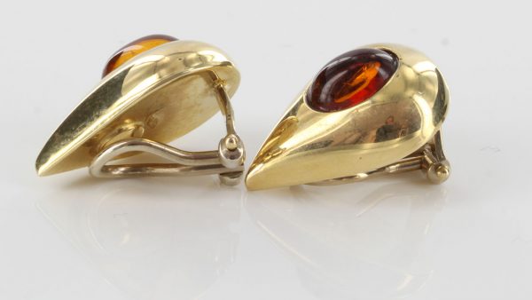 Italian Made Unique Baltic Amber Clip On Earrings In 14 Ct Gold Yellow/White - GCl0112 RRP£850!!!