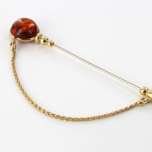 Italian Handmade Elegant German Baltic Amber Brooch/Hat pin in 14 ct Gold GB0031 RRP£700!!!