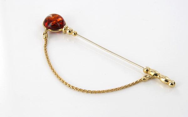 Italian Handmade Elegant German Baltic Amber Brooch/Hat pin in 14 ct Gold GB0031 RRP£700!!!