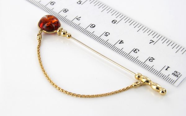 Italian Handmade Elegant German Baltic Amber Brooch/Hat pin in 14 ct Gold GB0031 RRP£700!!!