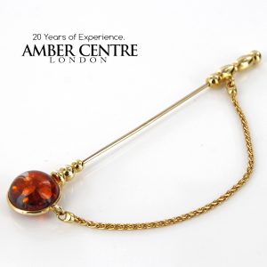 Italian Handmade Elegant German Baltic Amber Brooch/Hat pin in 14 ct Gold GB0031 RRP£700!!!