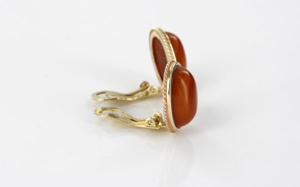 Italian Handmade German Baltic Butterscotch Amber Clip Earrings In 9ct solid Gold -GCL0032 RRP£595!!!
